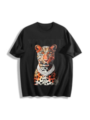 Leopard Cotton T-Shirt in Black