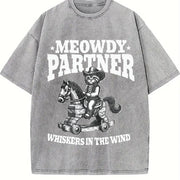 Meowdy Partner Whiskers in the Wind Vintage Washed T-Shirt in Gray
