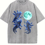 Axolotl Moon 90s Retro Amphibian Silly Vintage Washed T-Shirt in Gray