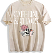 Caffeine and Chaos Vintage Washed T-Shirt in Beige