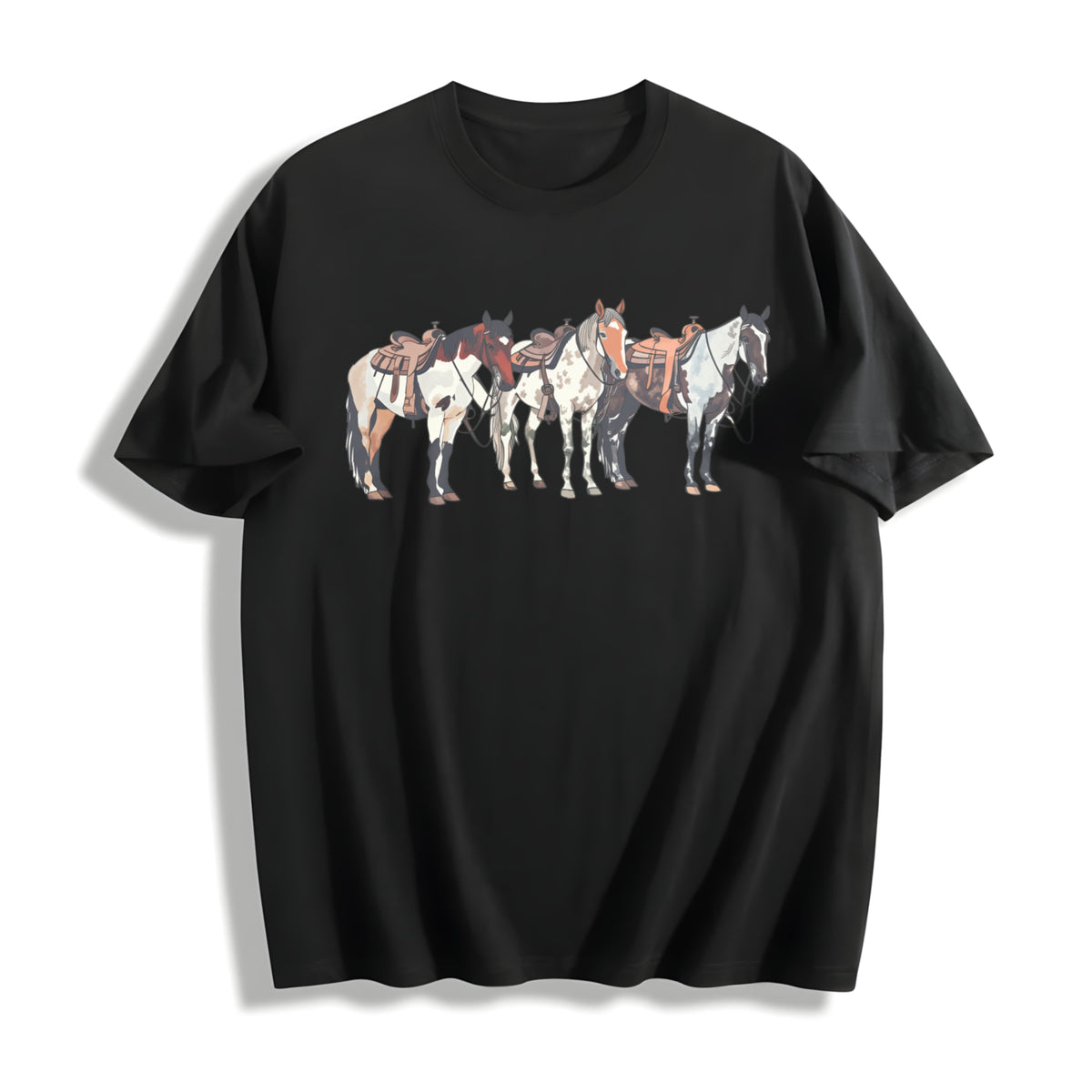Western Horse Cotton T-Shirt in Black