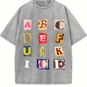 ✊🏾 Anti ICE F*ck ICE Magazine Letters Vintage Washed T-Shirt in Gray