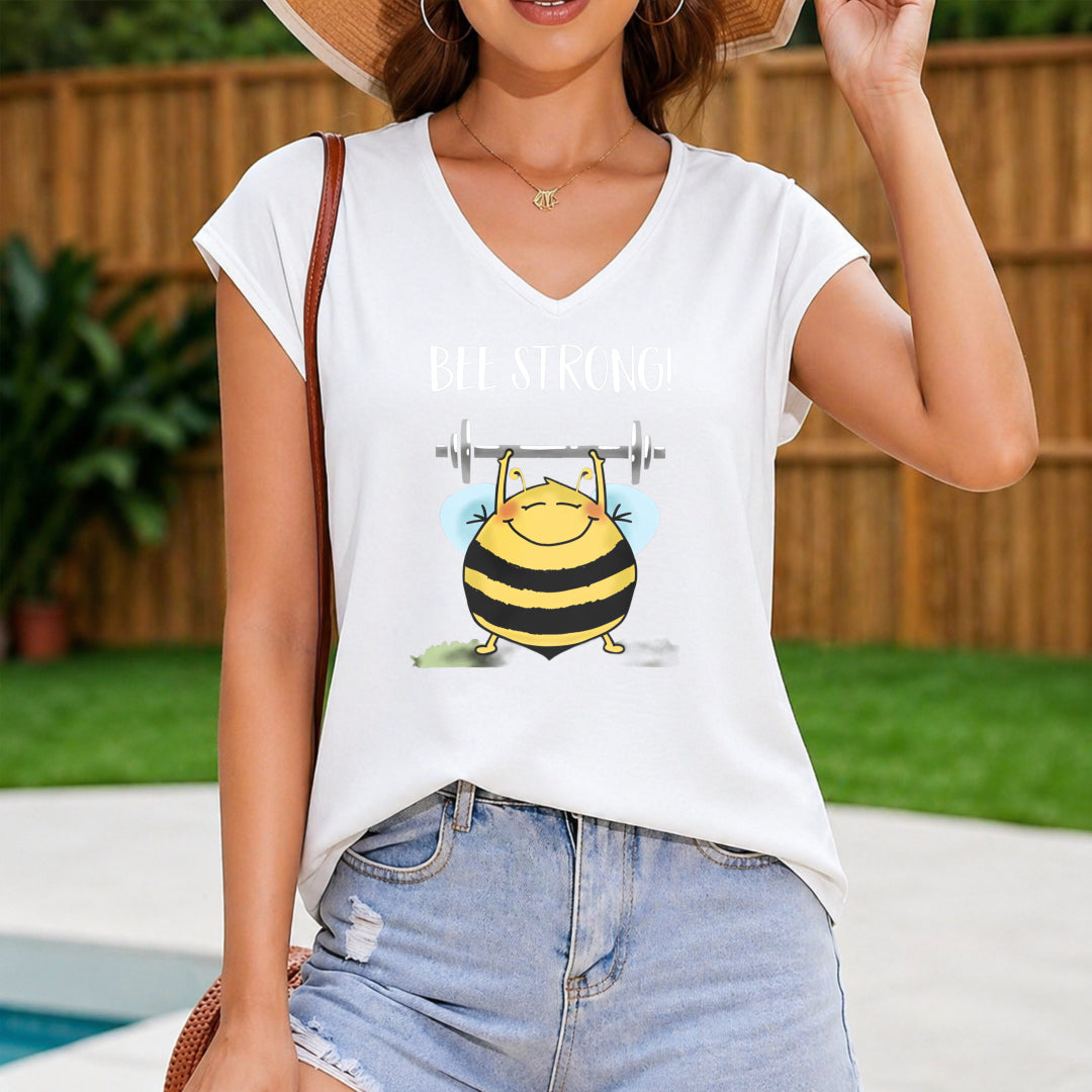 Bee Strong Cartoon Bee Lifting Barbell Tank Women's Color Cotton Tank Top in White