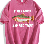 Fish Around and Find Trout Fishing Lover Hunting Season Vintage Washed T-Shirt in Red