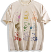 Cat 90s Tattoo Retro Kitten Cute Vintage Washed T-Shirt in Beige