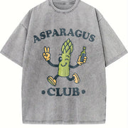 Asparagus Club Veggie Lover Retro Cartoon Vintage Washed T-Shirt in Gray