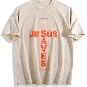 Jesus Saves High-qualitybatik Regular Vintage Washed T-Shirt in Beige