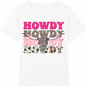 Howdy Cowgirl Leopard Bull Skull Cotton T-Shirt in White