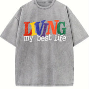 Living My Best Life Vintage Washed T-Shirt in Gray