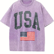USA Flag Vintage Washed T-Shirt in Purple