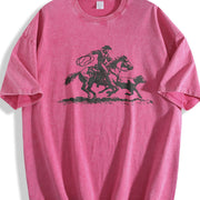 Cowboy Roping Western Retro Western Country Western Rodeo Vintage Washed T-Shirt in Red