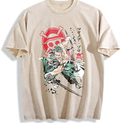 Anime Streetwear Character vintage washed oversized T-shirt in Beige