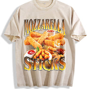Mozzarella Sticks Retro Food Lover Gag Vintage Washed T-Shirt in Beige