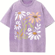 Yellow and White Floral Vintage Washed T-Shirt in Purple