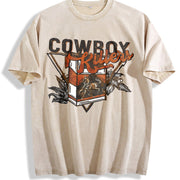Cowboy Killers Western Sleeveless Tank Vintage Washed T-Shirt in Beige