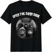 Open the Door Cats Meme Cotton T-Shirt in Black