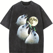 Baby Seal Moon Howling to Moon 90s Vintage Washed T-Shirt in Black