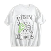 Halloween Vibin with My Demons Cotton T-Shirt in White