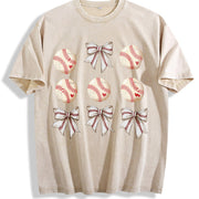 Coquette Baseball Mom Basebal Lover vintage washed oversized T-shirt in Beige