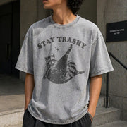 Stay Trashy Raccoon Vintage Washed T-Shirt in Gray