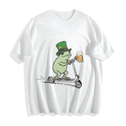 St Patricks Day Frog Off to Get Lucked Up Lucky Shamrock Cotton T-Shirt in White