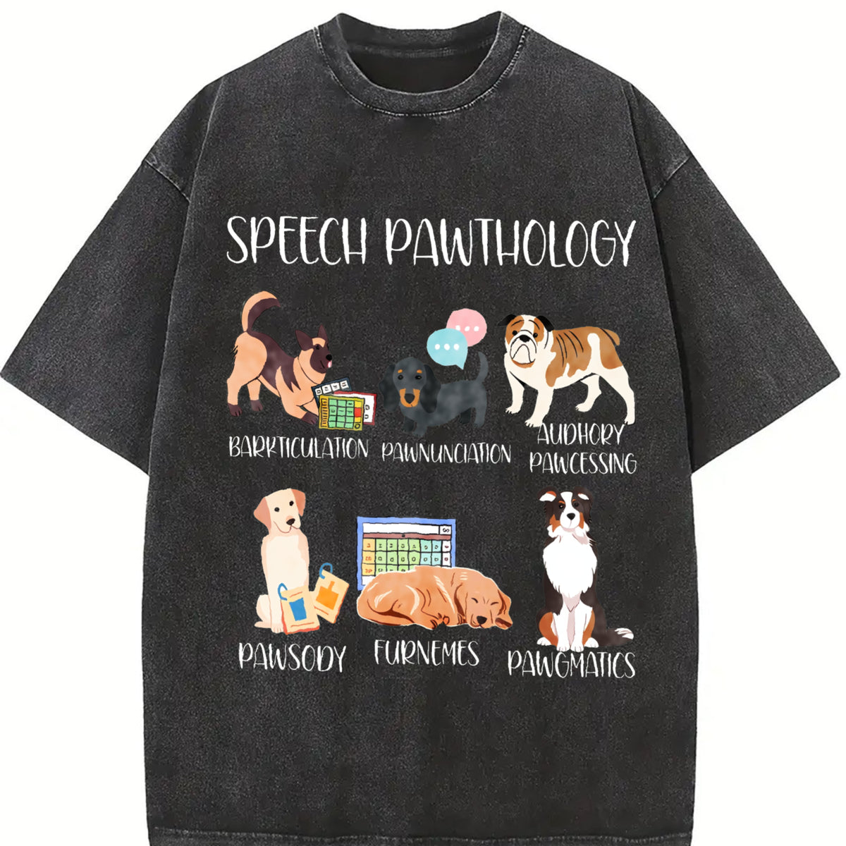 Speech Pathology Dogs Vintage Washed T-Shirt in Black