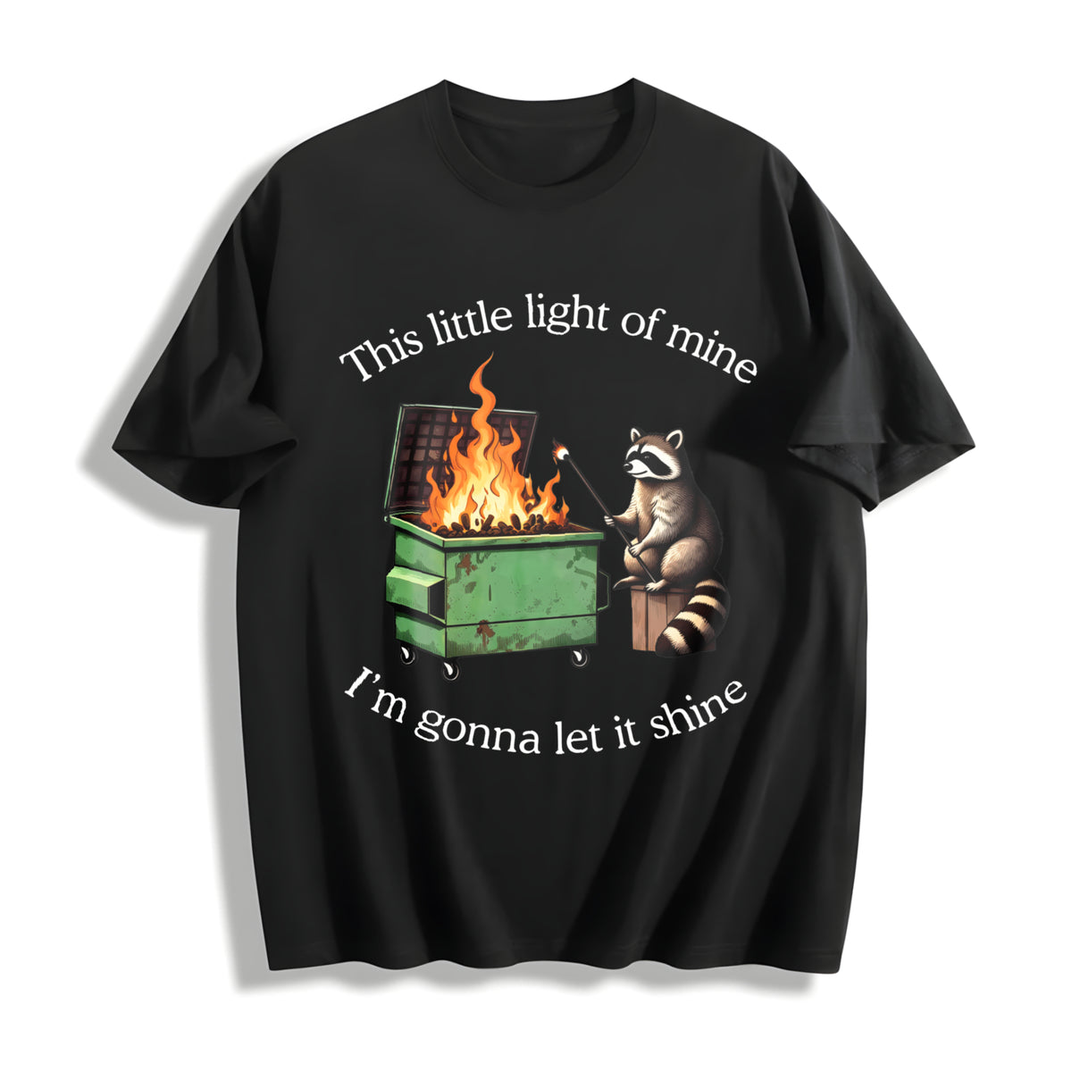 This Little Light of Mine I'm Gonna Let It Shine Raccoon Cotton T-Shirt in Black
