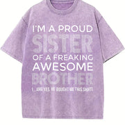 Style – Proud Sister and Awesome Brother vintage washed oversized T-shirt in Purple