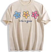 With Daisy for Baggy Hip Hop Mother's Day Vintage Washed T-Shirt in Beige