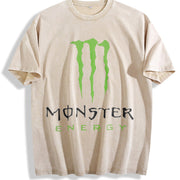 Monster Energy Claw Logo Vintage Washed T-Shirt in Beige