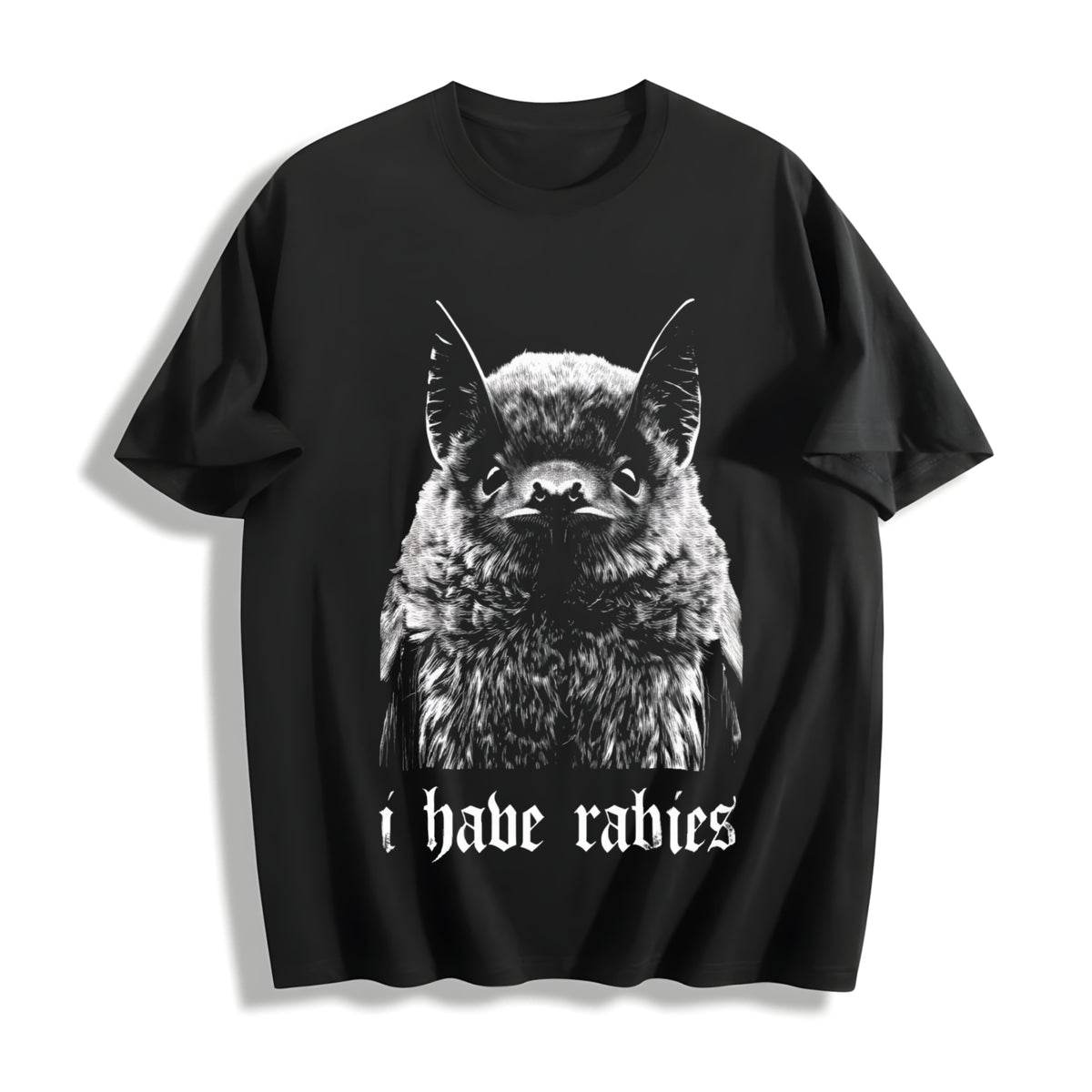 I Have Rabies Bat Grunge Y2k Cotton T-Shirt in Black