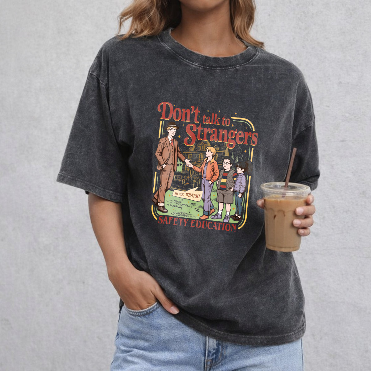 Don't Talk To Strangers vintage washed oversized T-shirt in Black