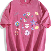 Blooms and Wild Flowers 90s Vintage Washed T-Shirt in Red