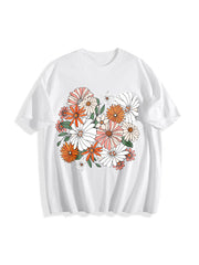 Boho Chic Wildflower Floral Cotton T-Shirt in White