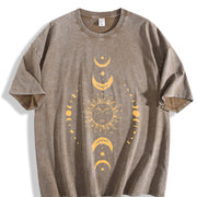 Thick Loose Moon and Sun Vintage Washed T-Shirt in Brown