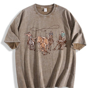 Western Cowboy Alien Vintage Washed T-Shirt in Brown