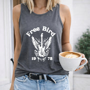 Free Bird Guitar Wings 1978 Crew-neck Sleeveless Vest Women's Color Cotton Tank Top in Gray