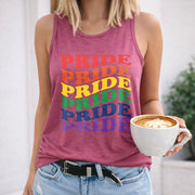 Pride Rainbow Typography Women's Color Cotton Tank Top in Red