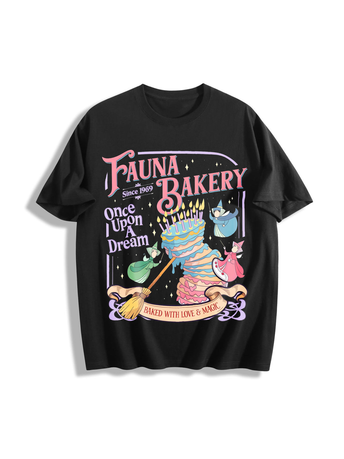 Fairy Godmother Baking Cotton T-Shirt in Black