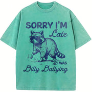 Sorry I'm Late Dilly Dallying Feral Raccoon Lover vintage washed oversized T-shirt in Blue