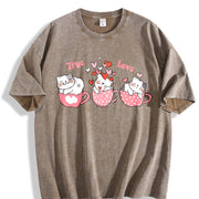 Cat Love True Love Vintage Washed T-Shirt in Brown