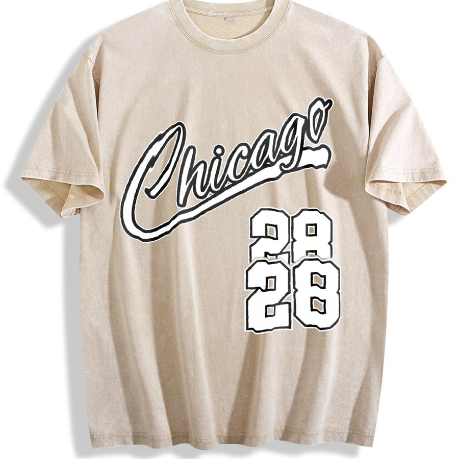 Letter & Figure Tank and Shorts Set Vintage Washed T-Shirt in Beige