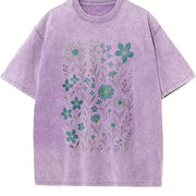 Wildflowers 90s Retro Block Peonies Vintage Washed T-Shirt in Purple