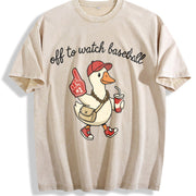 Off to Watch Baseball Goose Vintage Washed T-Shirt in Beige