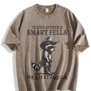 Retro Smart Fella Raccoon 90s Vintage Washed T-Shirt in Brown