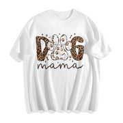 Dog Mama Latch Hook Faux Yarn Dog Mom Dog Mom Leopard Mama Cotton T-Shirt in White