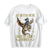 Sister Autumn: Witch Riding a Flying Dragon Letter Cotton T-Shirt in White