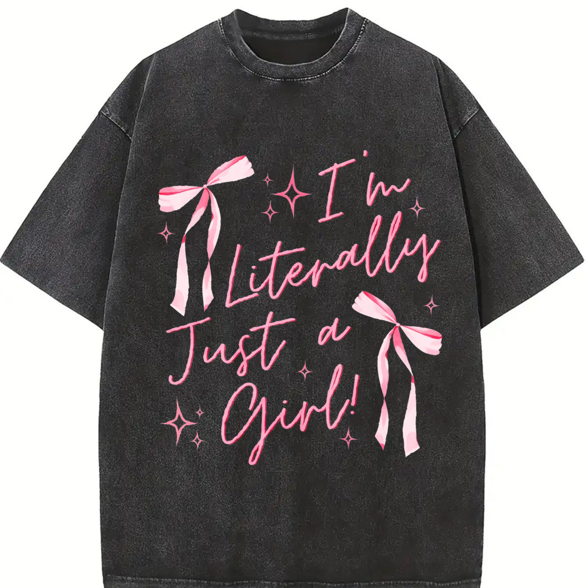 IM Literally Just a Girl Vintage Washed T-Shirt in Black
