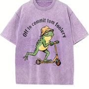 Off to Commit Tomfoolery Frog Vintage Washed T-Shirt in Purple