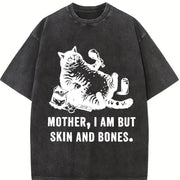 Sarcastic Cat Mother I Am but Skin and Bones Vintage Washed T-Shirt in Black